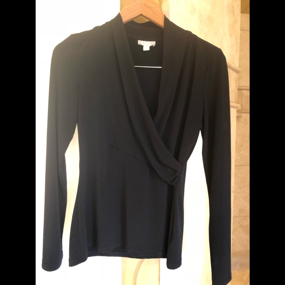 Black ling sleeve faux wrap top